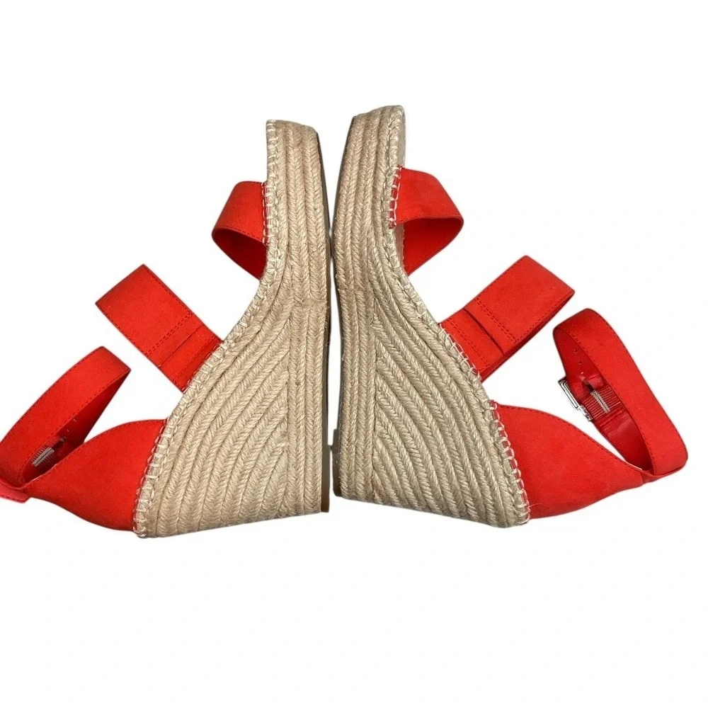 INC International Concepts Coral Red Platform Wedge Espadrille Sandals Size 7.5‎